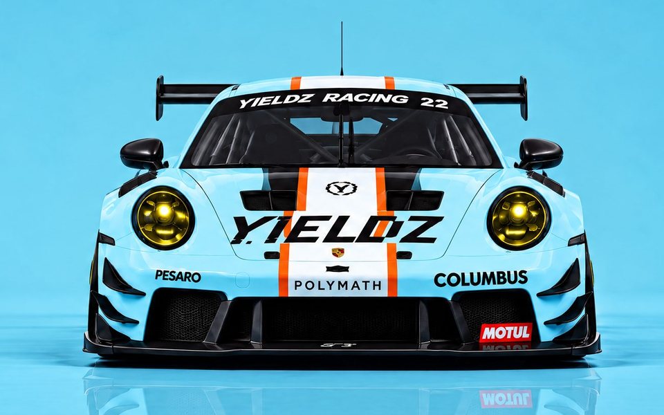 The Yieldz No. 22 Porsche, front view (illustrative livery)